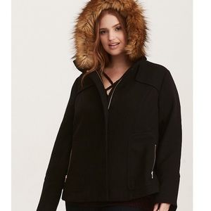 Torrid faux fur wooly hood. Black coat 0
